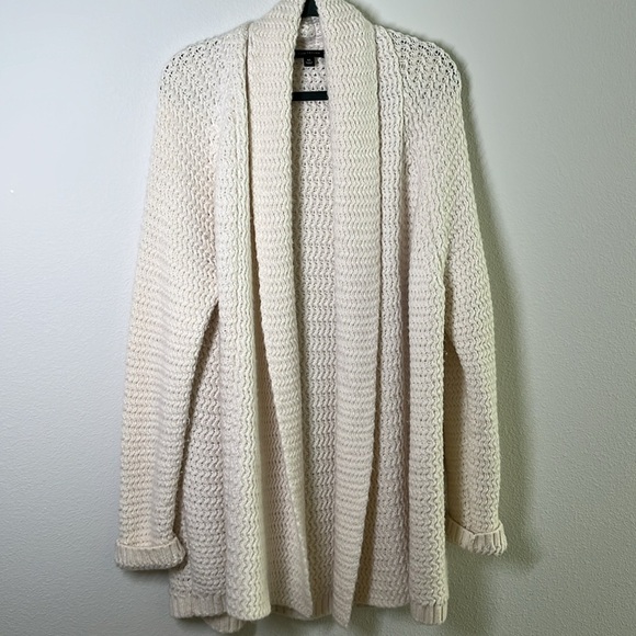 Ann Taylor Cream Textured Knit Alpaca Merino Wool Cardigan XL Open Front Cozy - Picture 2 of 9
